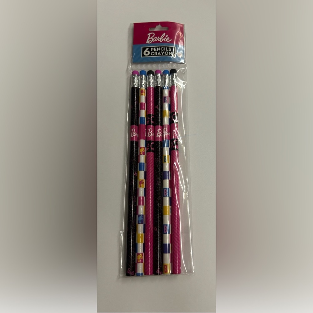 New 6 Barbie Pencils Pink Purple Erasers made in Philippines